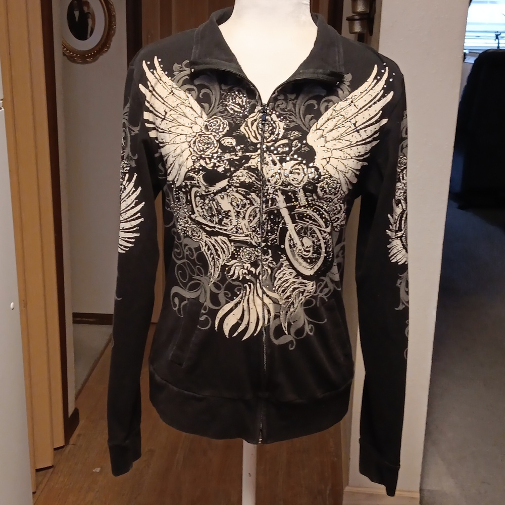 BUS STOP RHINESTONE MOTORCYCLE DESIGN TRACK JACKET